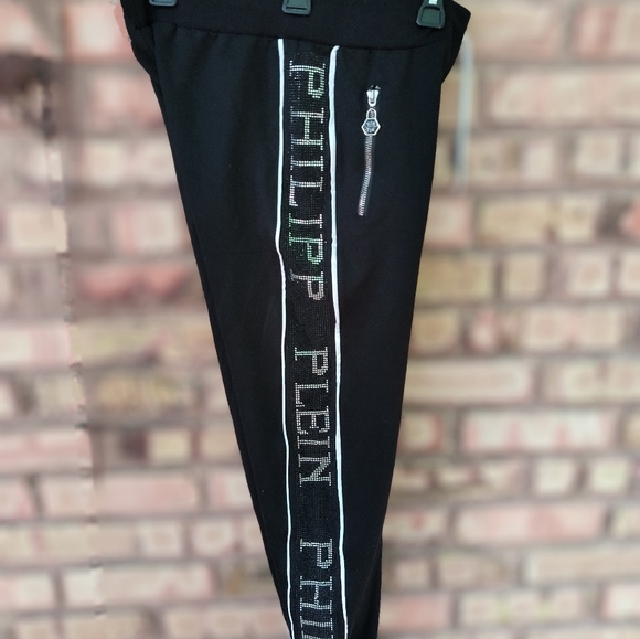 Philipp Plein Jogger Trouser Pants Black Embellished Rhinestones Size XL Unisex - Picture 4 of 9
